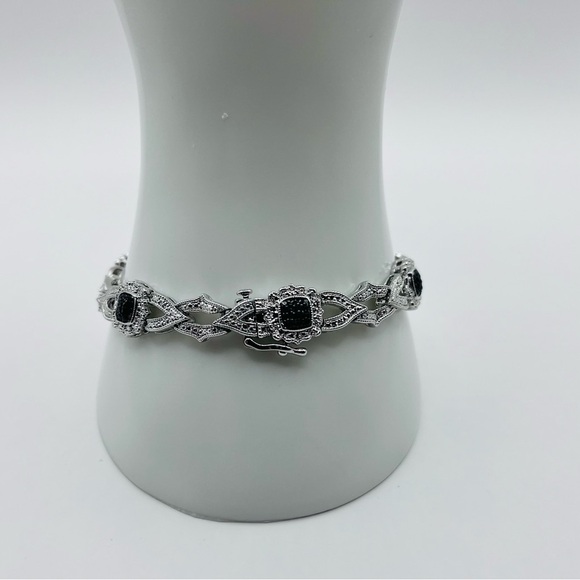 Rhodium Plated Black and White Tennis Bracelet - Picture 2 of 4